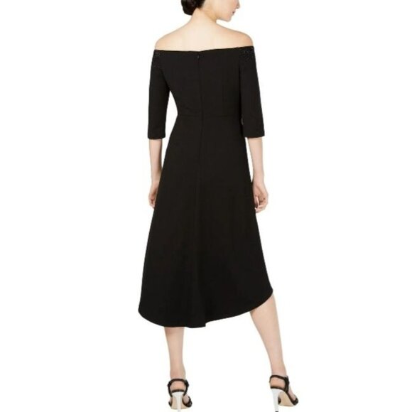 NEW Calvin Klein Off-The-Shoulder High-Low Dress Black Beading Detail Size 4 - Picture 10 of 16